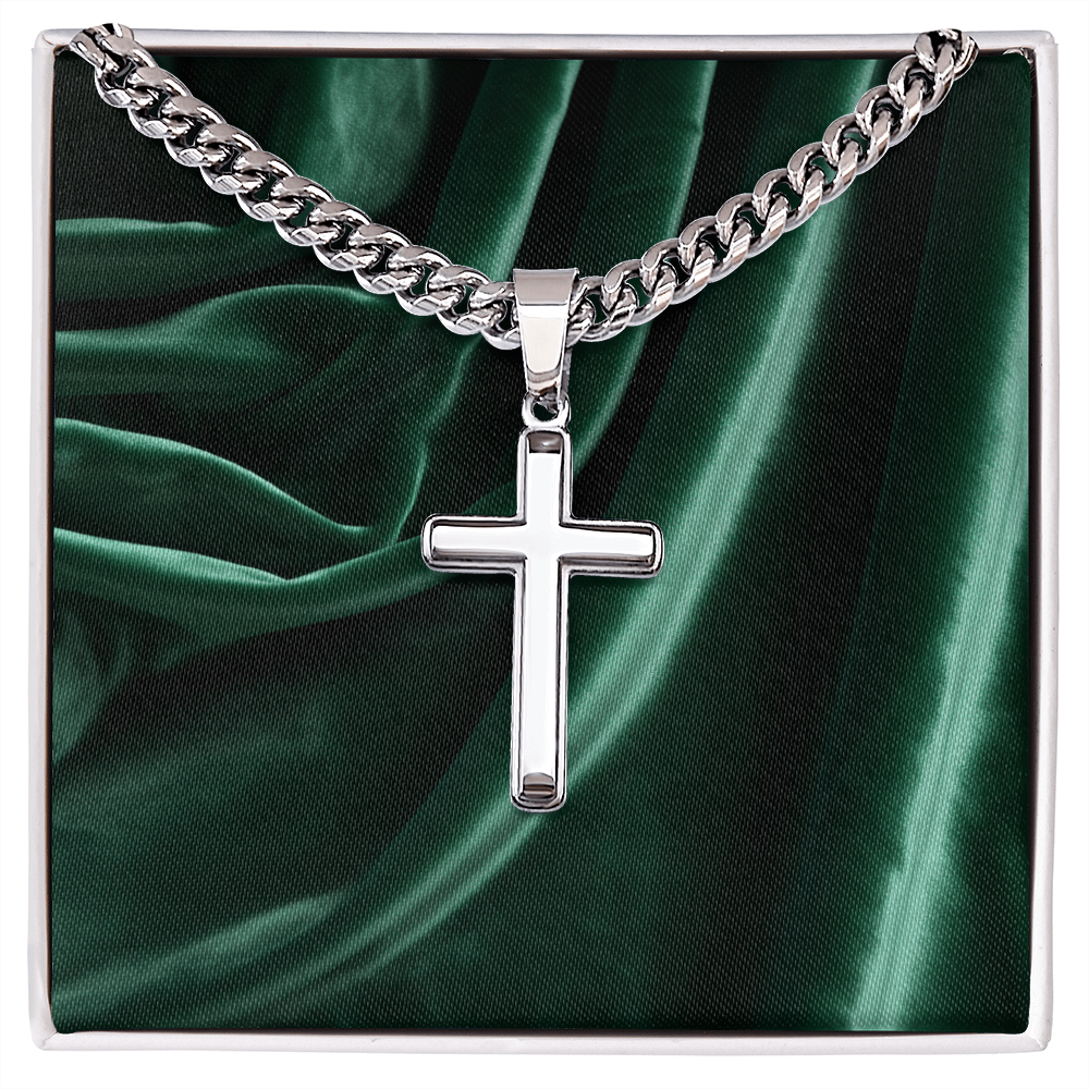 Cuban Link Chain With Artisan Cross - In Gift Box