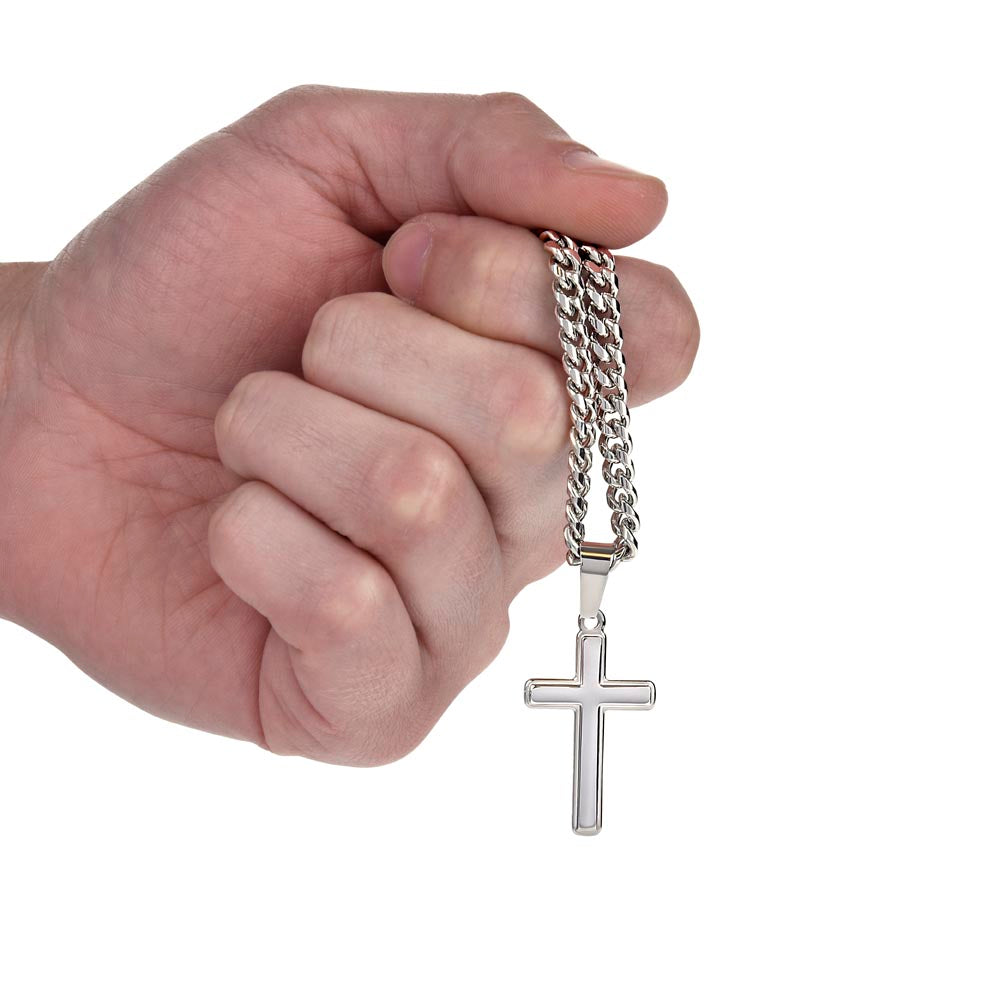 Cuban Link Chain With Artisan Cross - In Gift Box