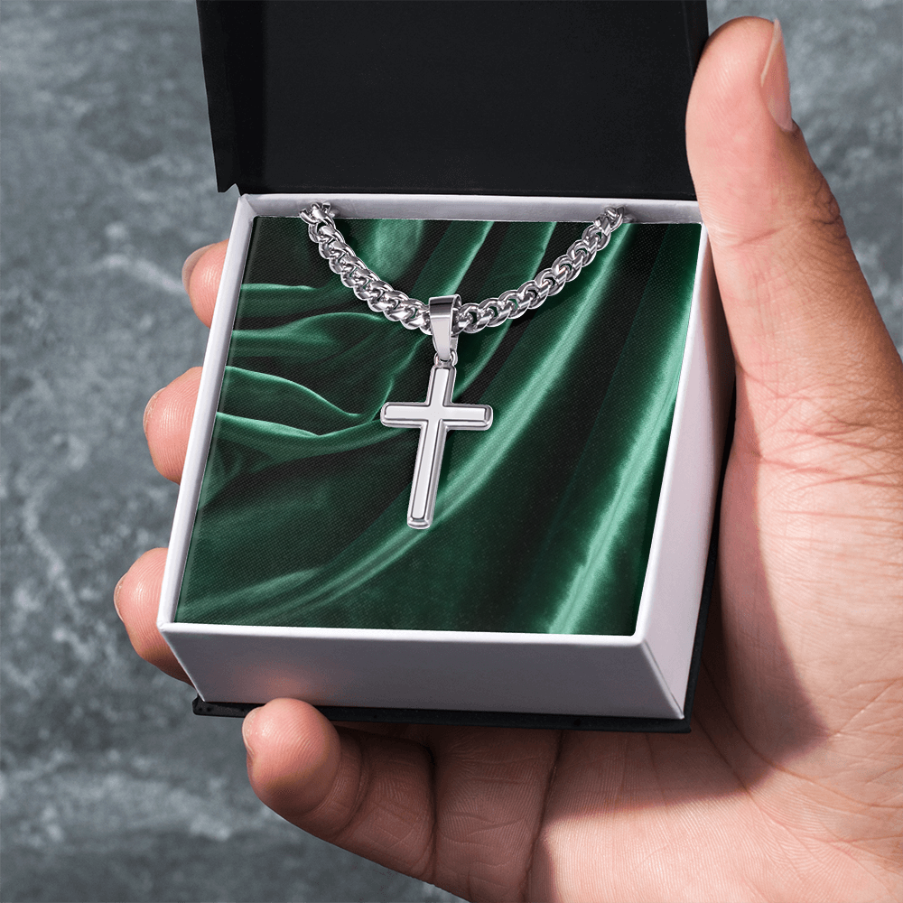 Cuban Link Chain With Artisan Cross - In Gift Box