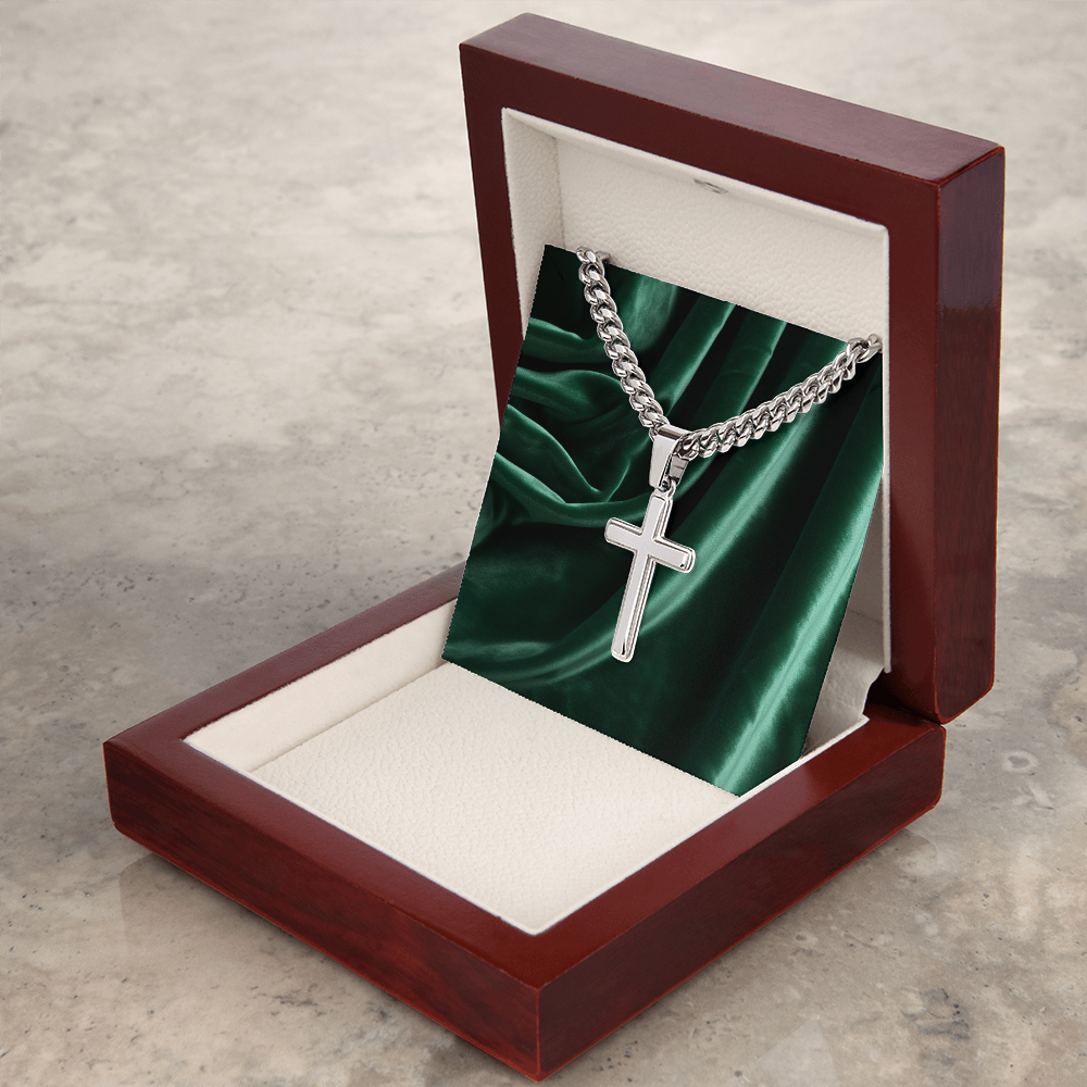 Cuban Link Chain With Artisan Cross - In Gift Box