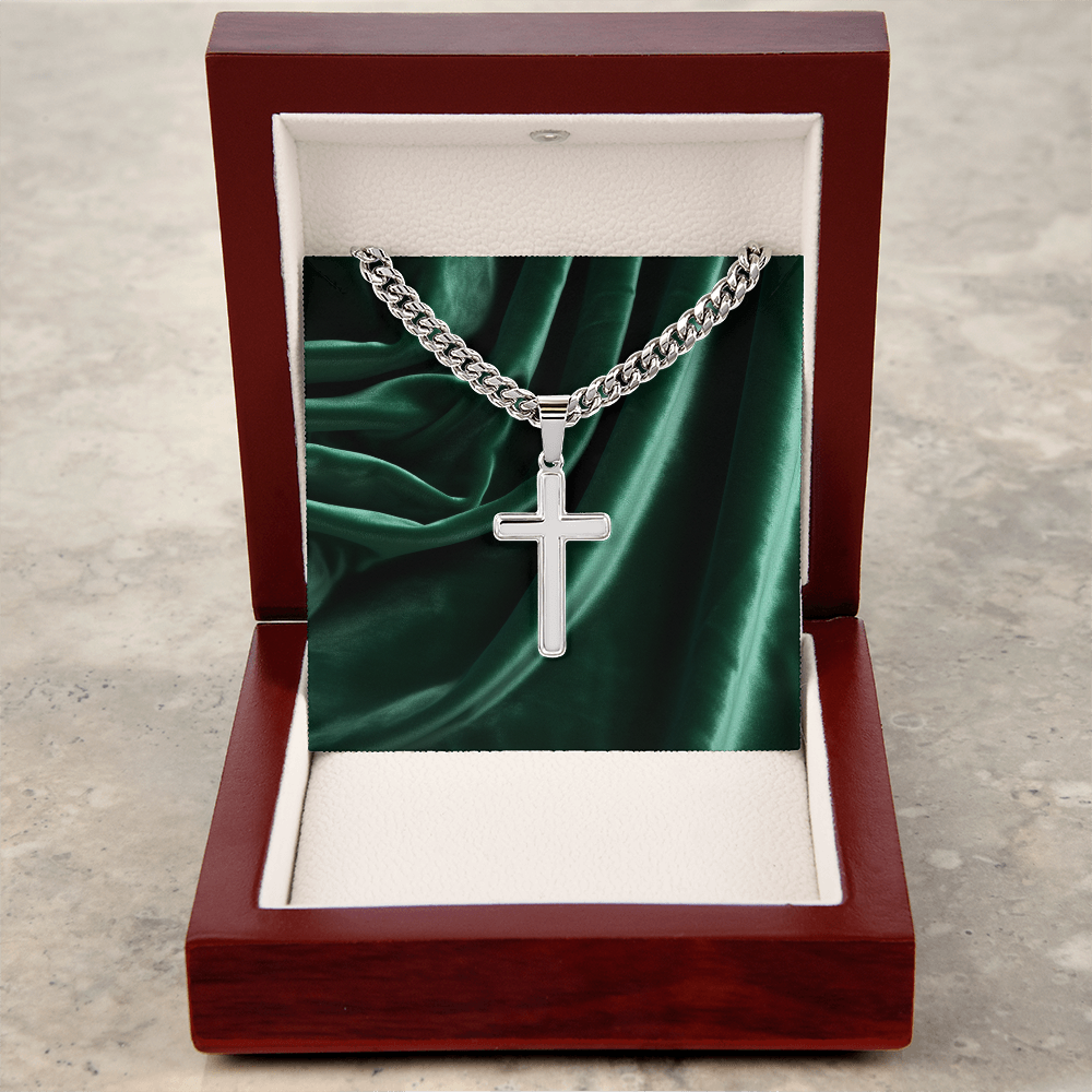 Cuban Link Chain With Artisan Cross - In Gift Box