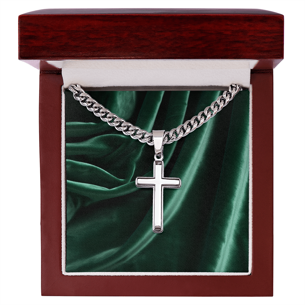 Cuban Link Chain With Artisan Cross - In Gift Box
