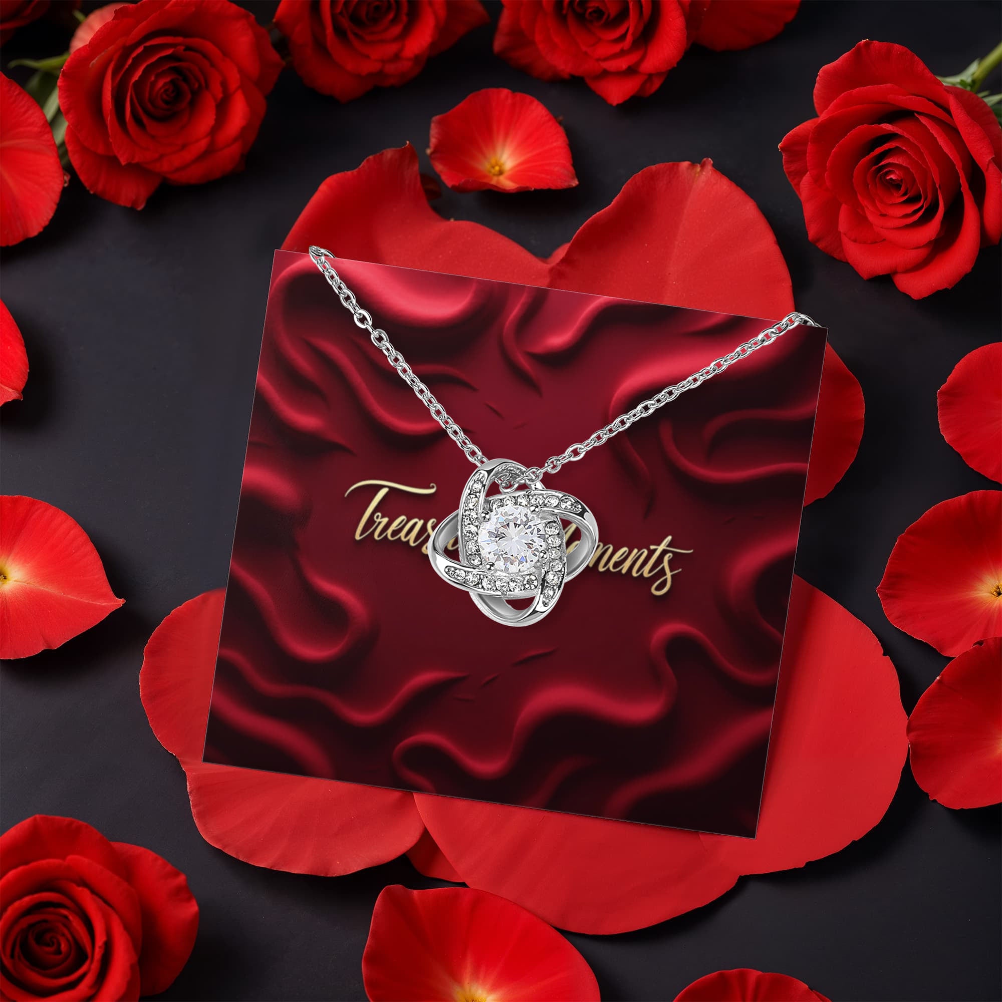 Love Knot Necklace With Rotating Rose Gift Box