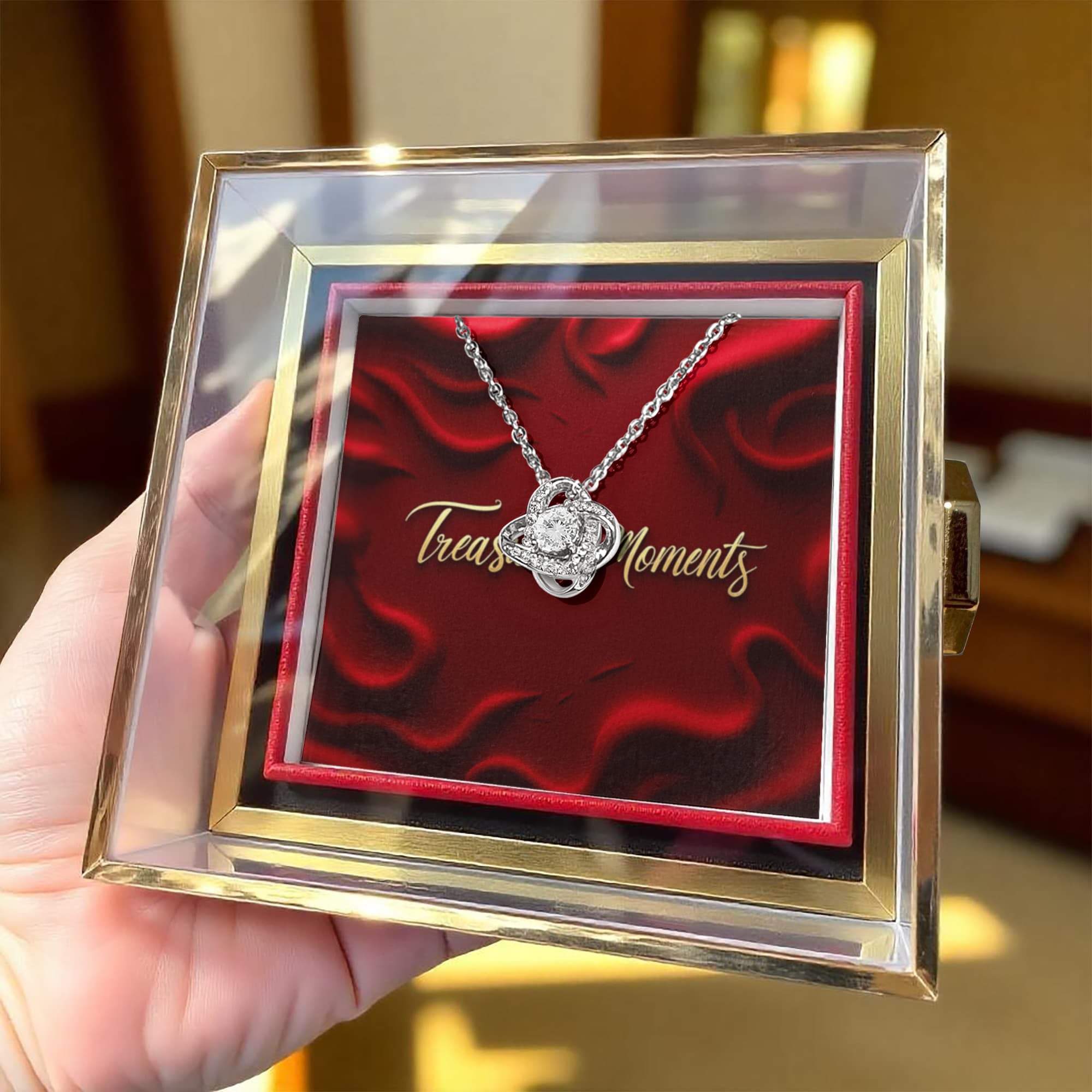 Love Knot Necklace With Rotating Rose Gift Box